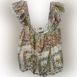 FARM Rio Multicolor Floral Blouse with Ruffle Sleeves
